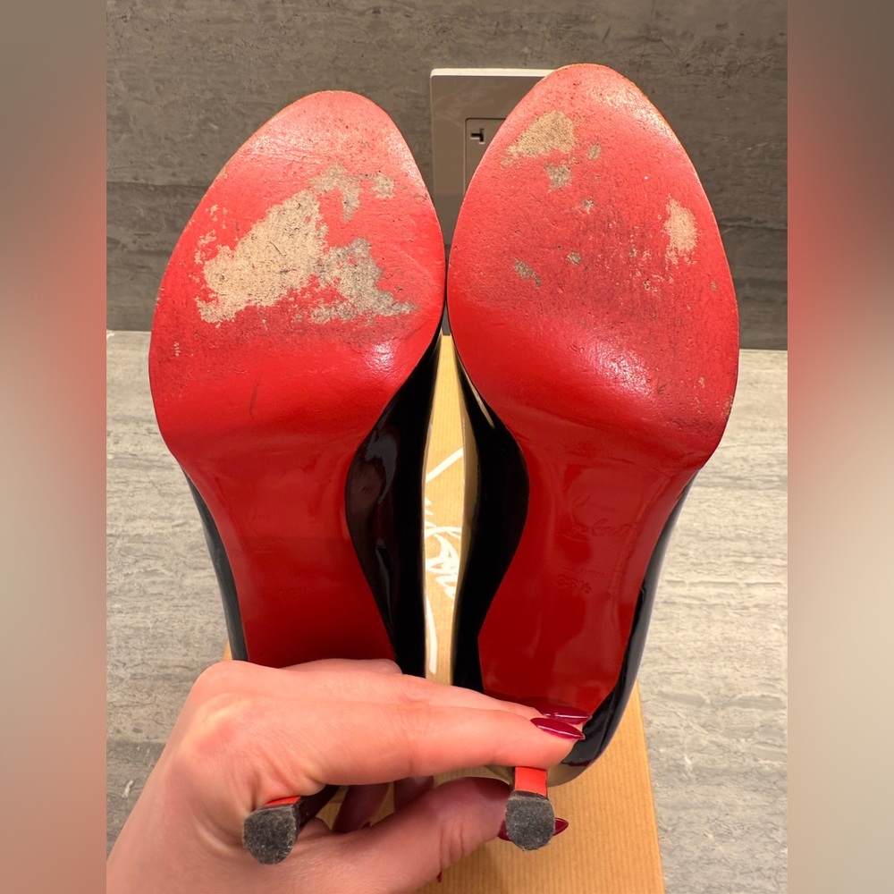 Christian Louboutin Glossy Black Peep Toe Heels - Picture 7 of 7